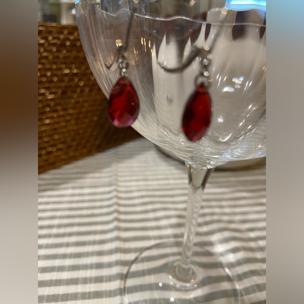 Ruby Red And Silver Dangling Earrings - image 1